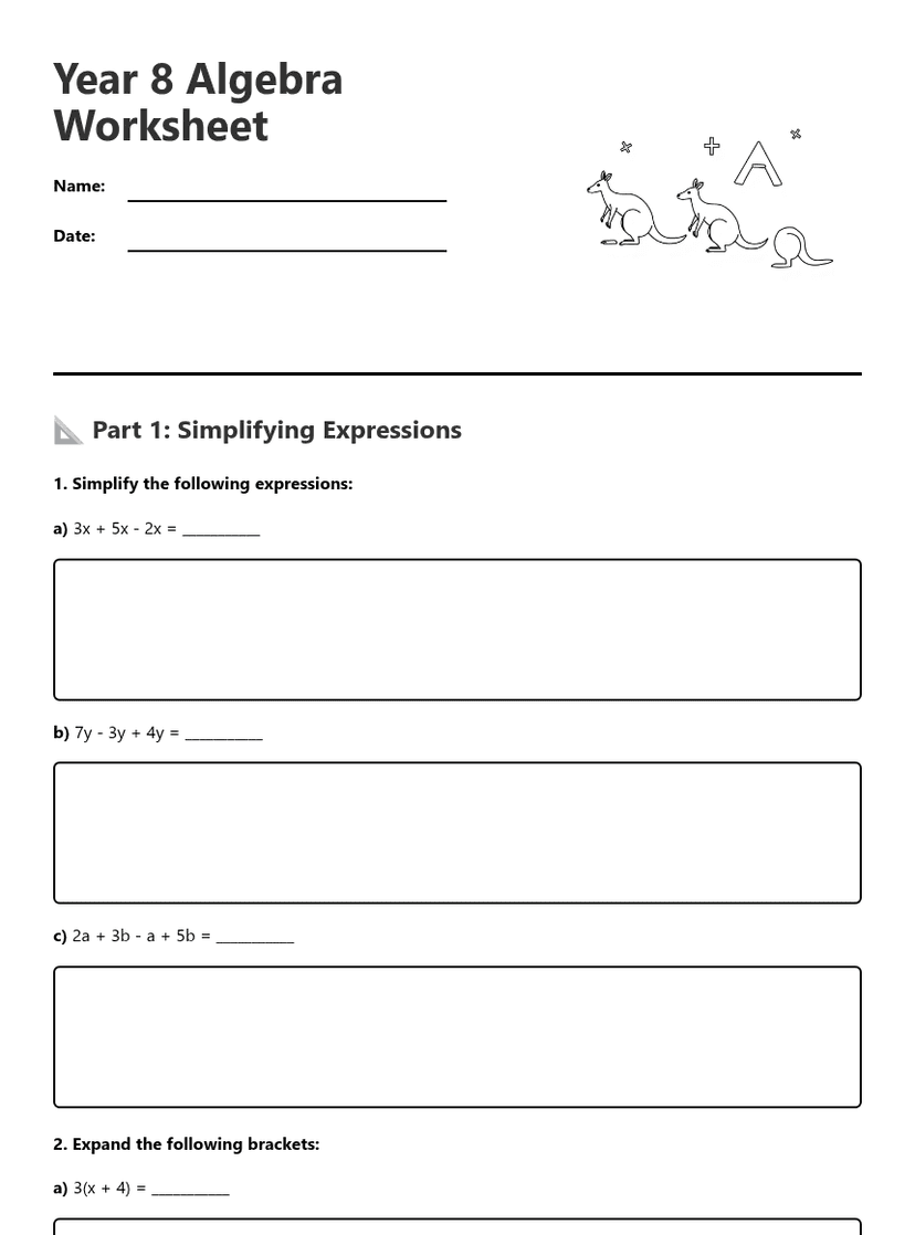 Year 8 Algebra Worksheet