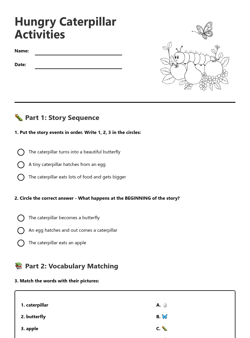 Hungry Caterpillar Activities worksheet preview