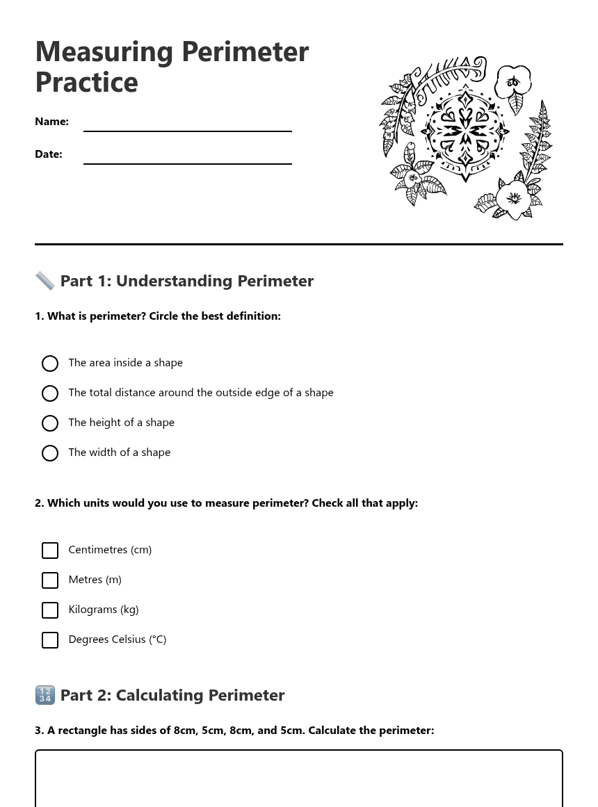 Measuring Perimeter Practice worksheet preview