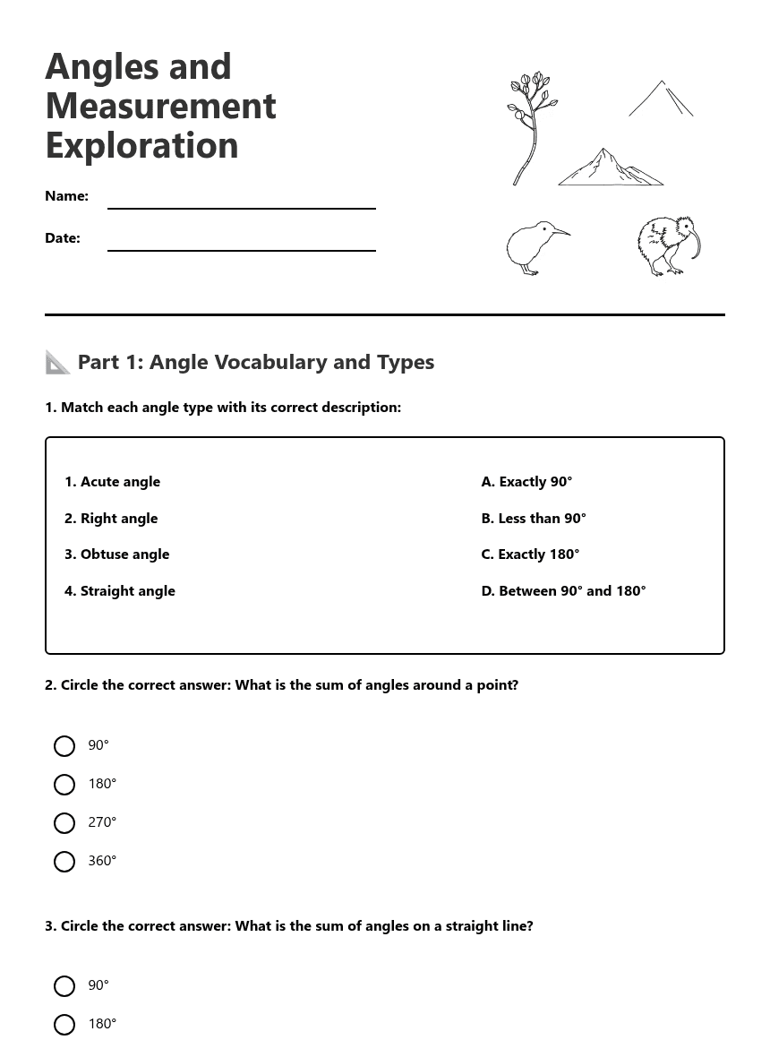 Angles and Measurement Exploration worksheet preview