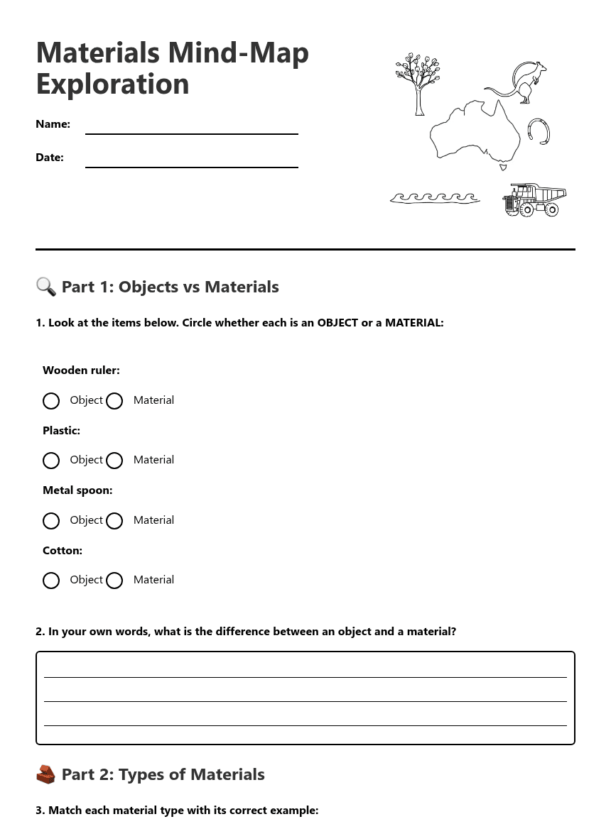 Materials Mind-Map Exploration worksheet preview