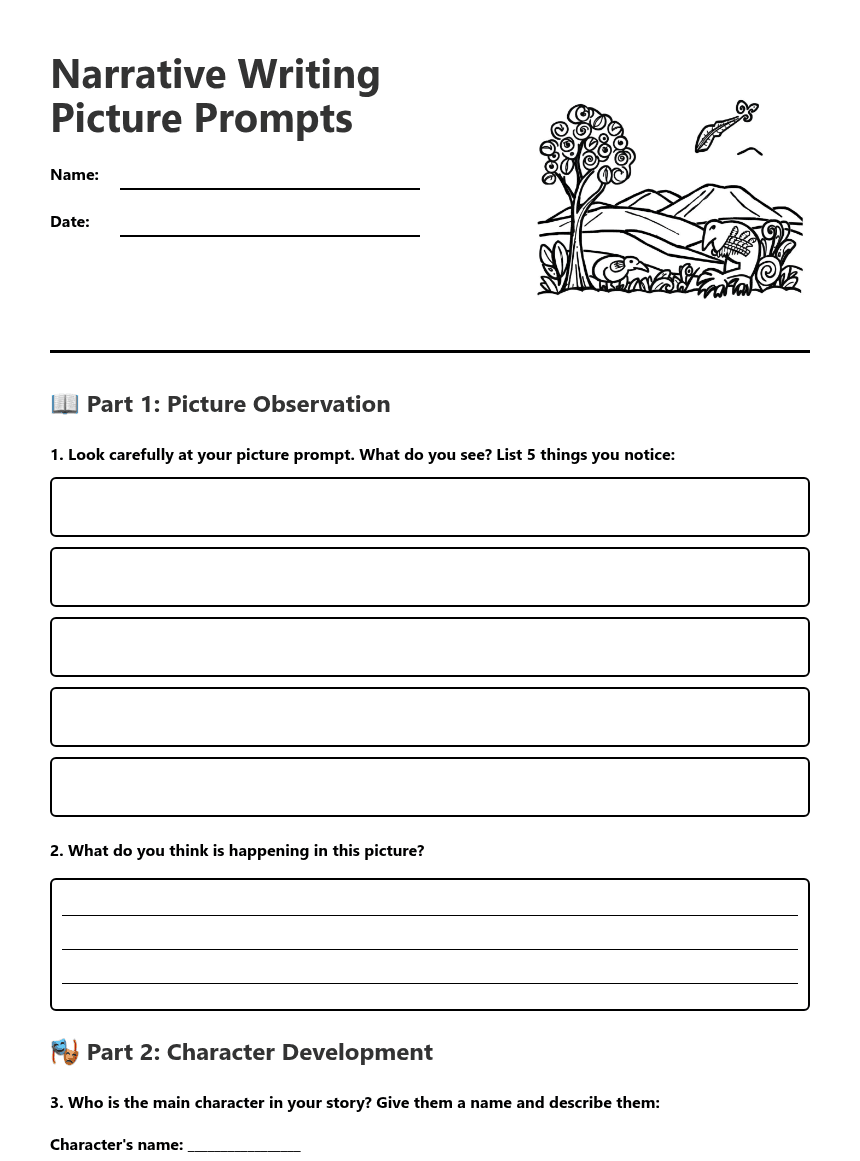 Narrative Writing Picture Prompts worksheet preview