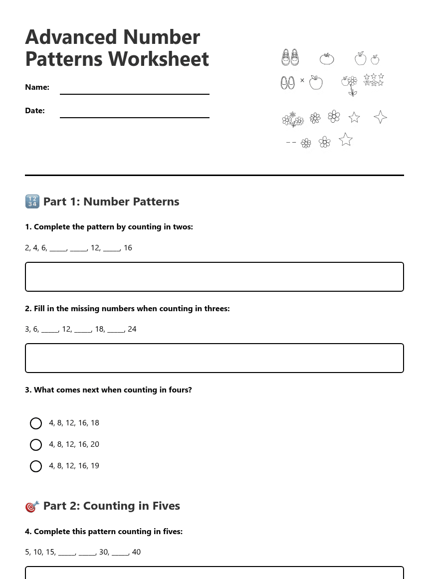 Advanced Number Patterns Worksheet worksheet preview