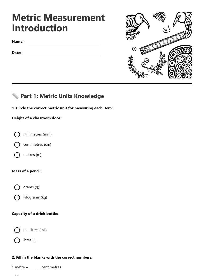 Metric Measurement Introduction worksheet preview