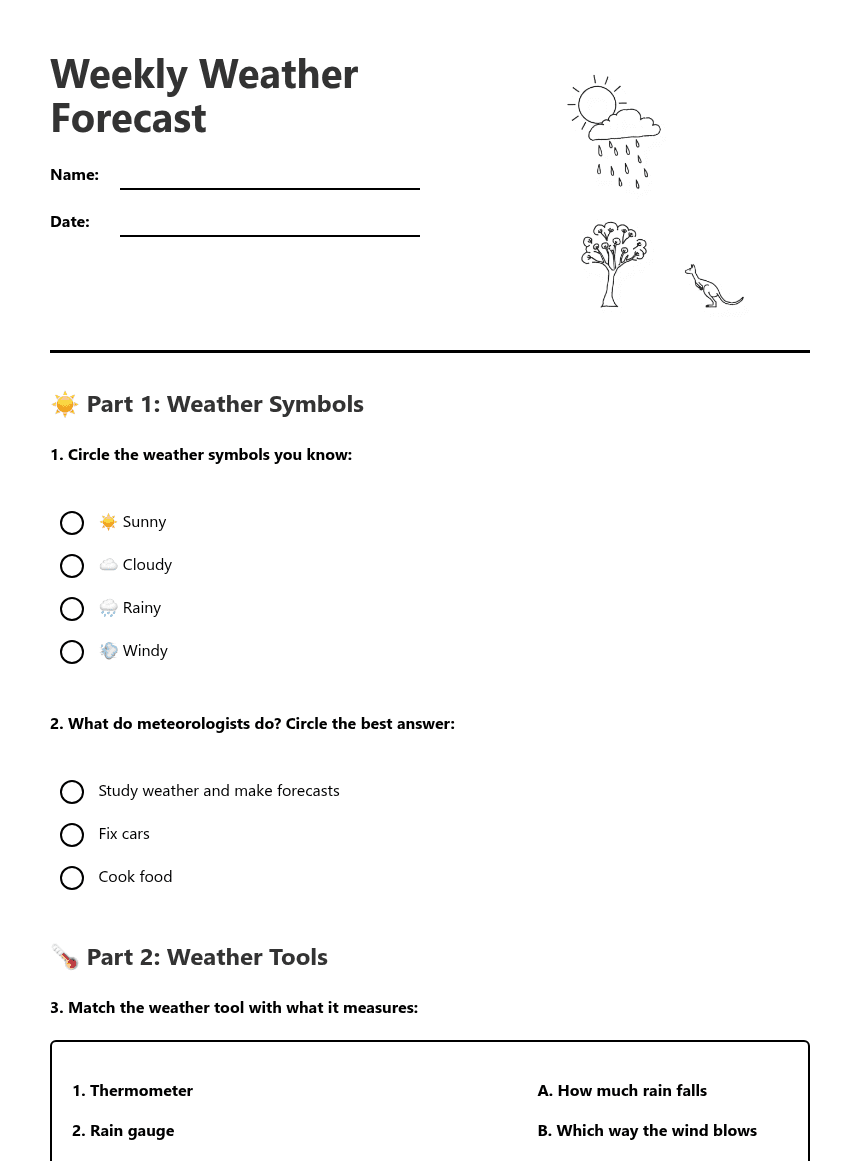 Weekly Weather Forecast worksheet preview