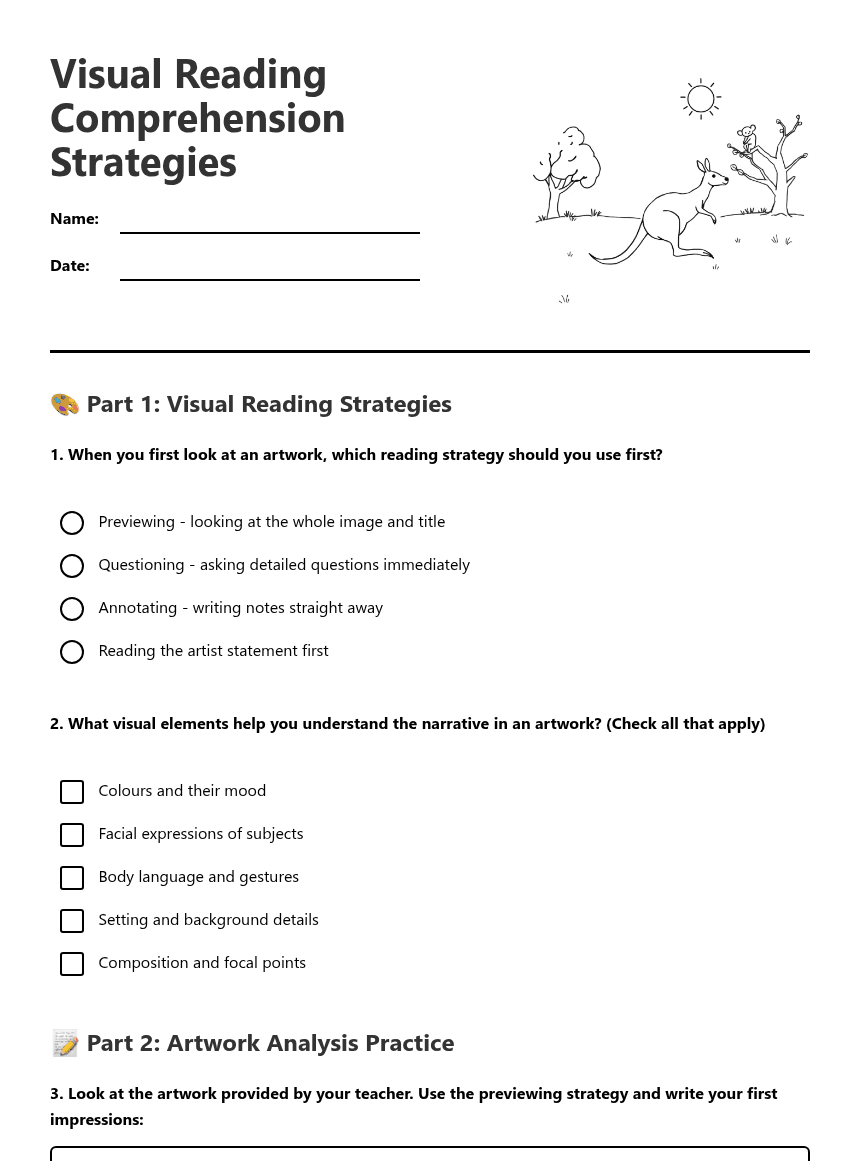 Visual Reading Comprehension Strategies worksheet preview