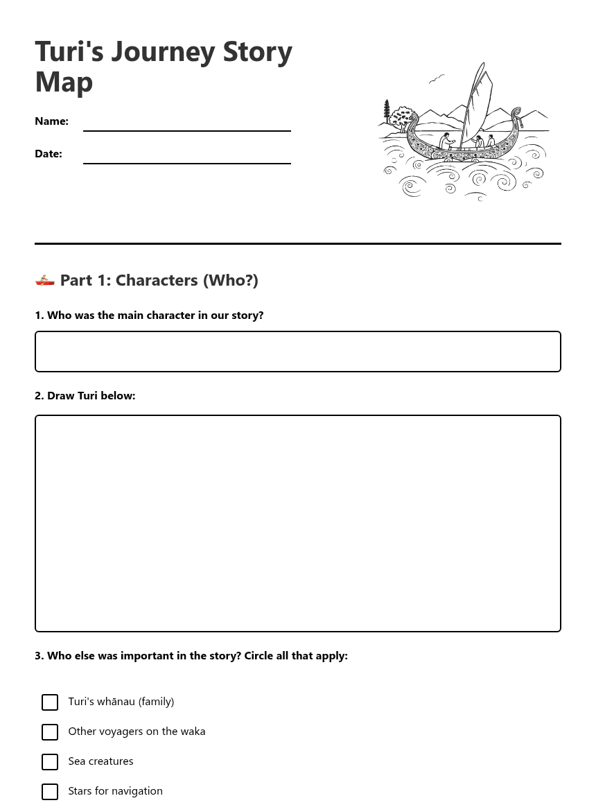 Turi's Journey Story Map worksheet preview