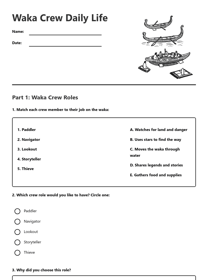 Waka Crew Daily Life worksheet preview