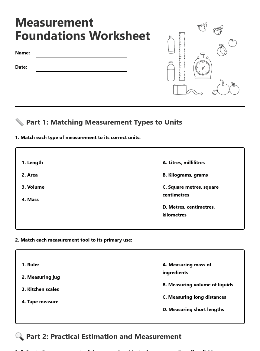 Measurement Foundations Worksheet worksheet preview