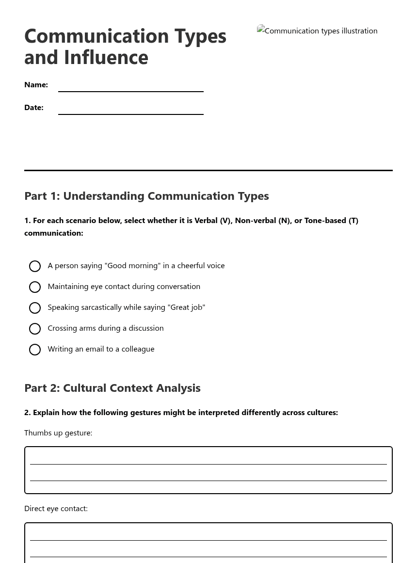 Communication Types and Influence worksheet preview