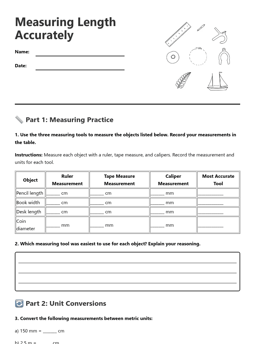 Measuring Length Accurately worksheet preview