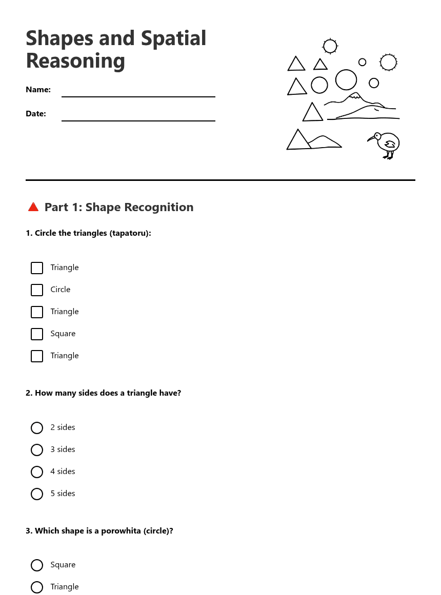 Shapes and Spatial Reasoning worksheet preview