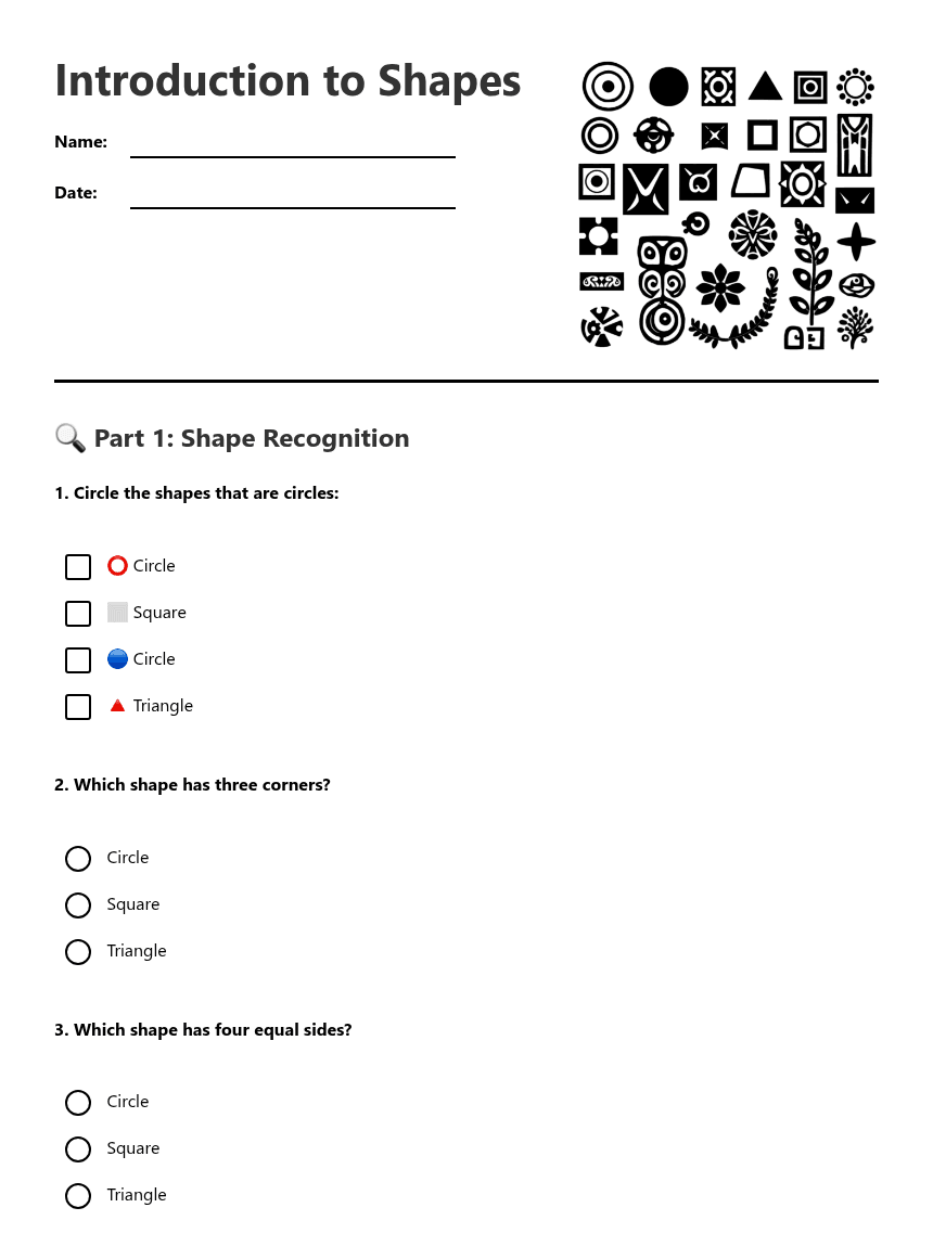 Introduction to Shapes worksheet preview