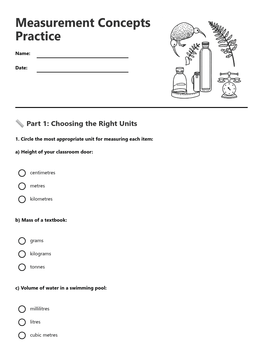 Measurement Concepts Practice worksheet preview
