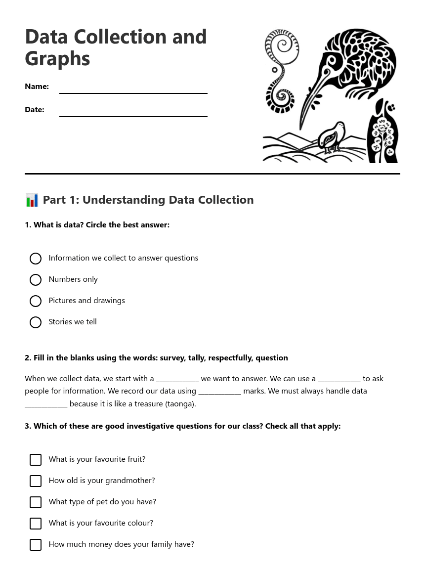 Data Collection and Graphs worksheet preview