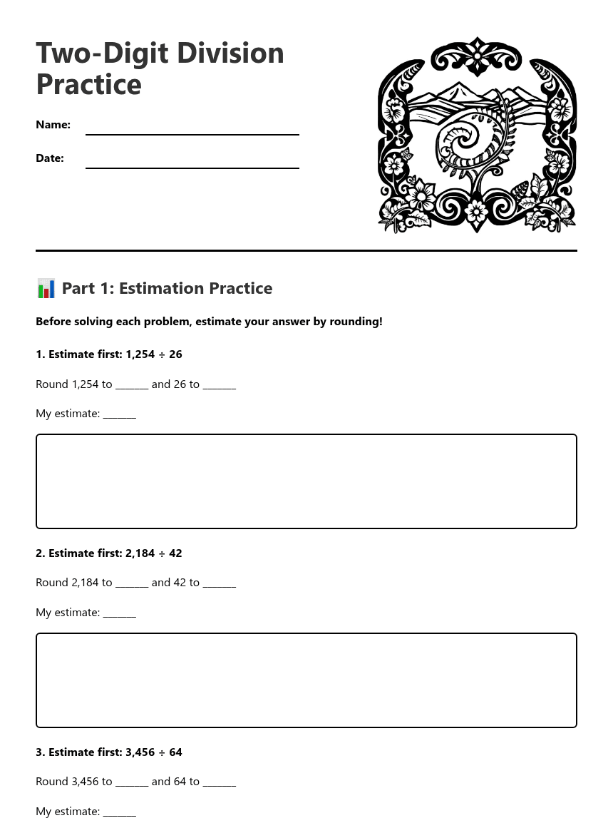 Two-Digit Division Practice worksheet preview