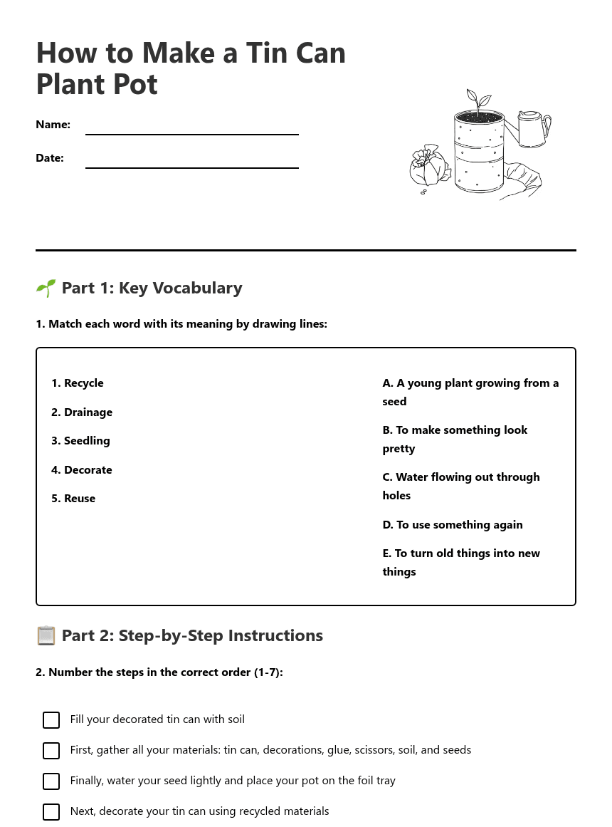 Tin Can Plant Pot worksheet preview