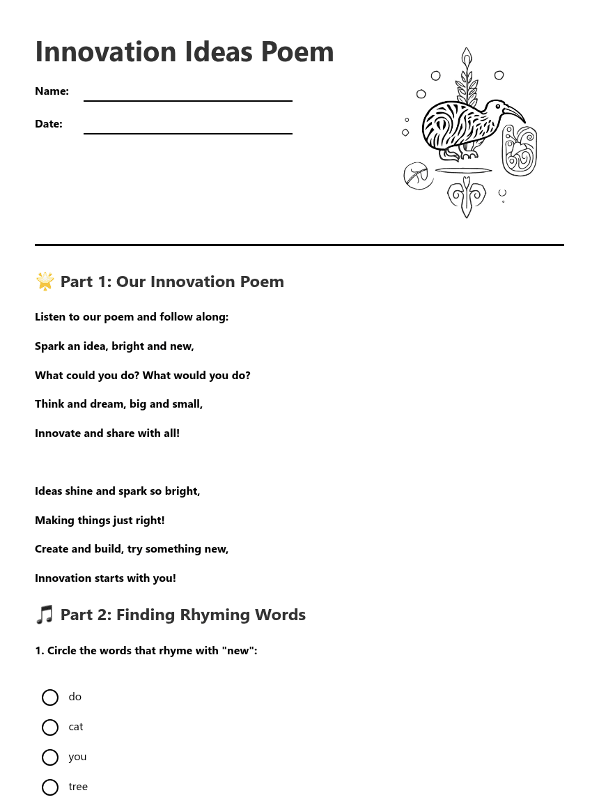 Innovation Ideas Poem worksheet preview