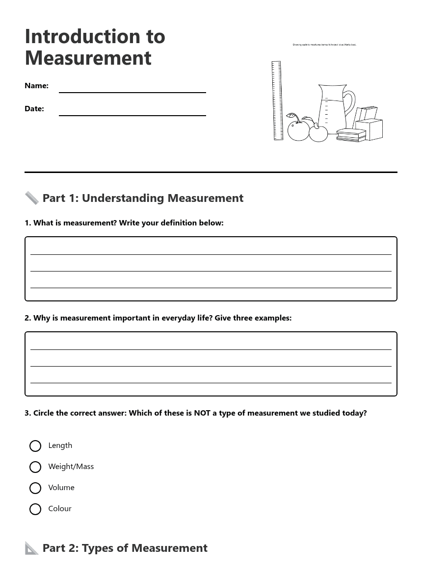 Introduction to Measurement worksheet preview