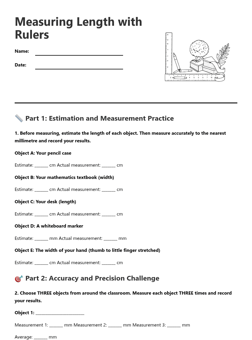 Measuring Length with Rulers worksheet preview