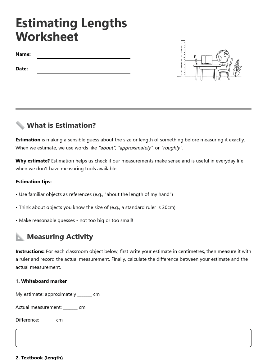 Estimating Lengths Worksheet worksheet preview