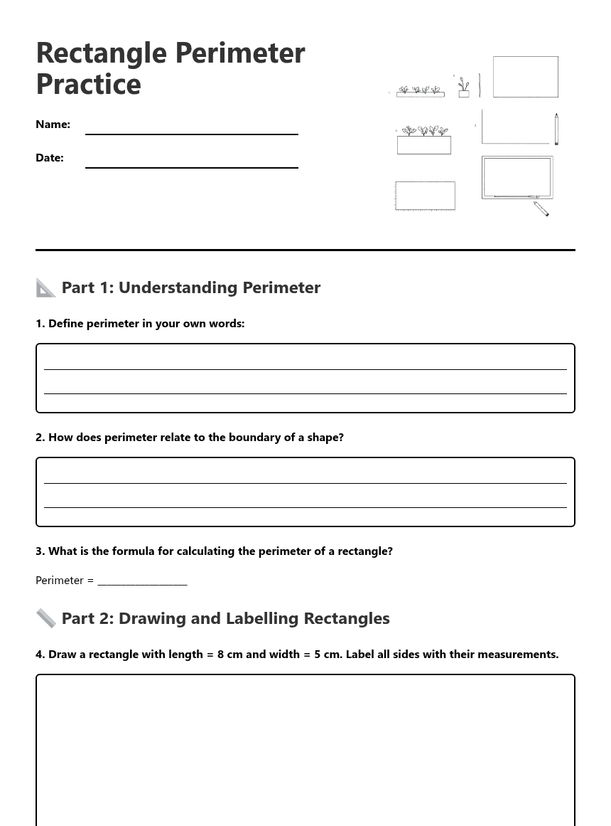 Rectangle Perimeter Practice worksheet preview