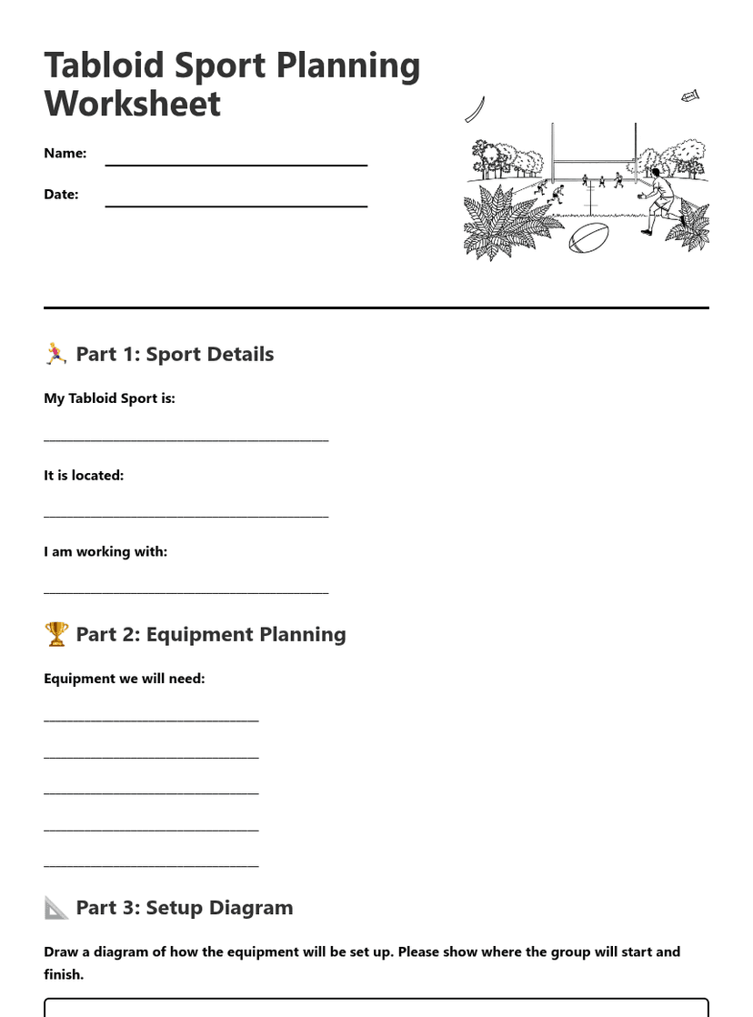 Tabloid Sport Planning Worksheet