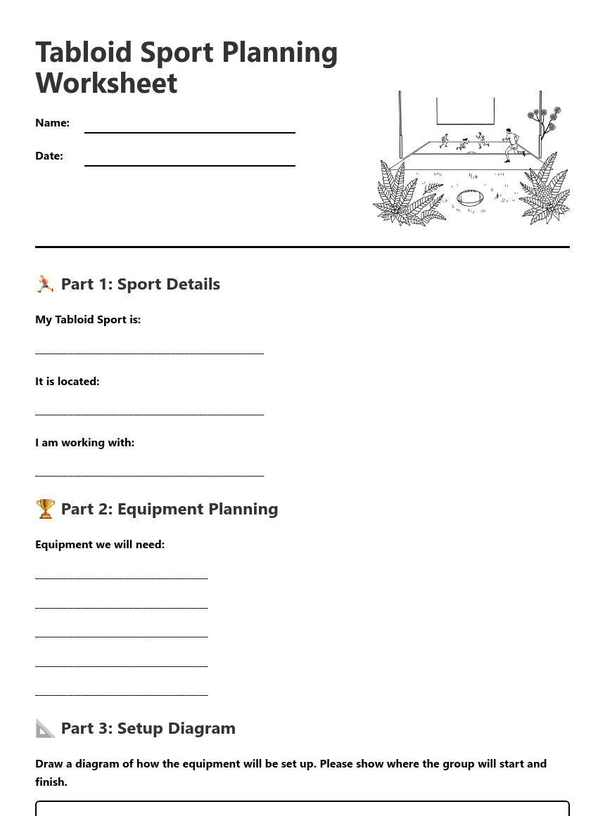 Tabloid Sport Planning Worksheet worksheet preview