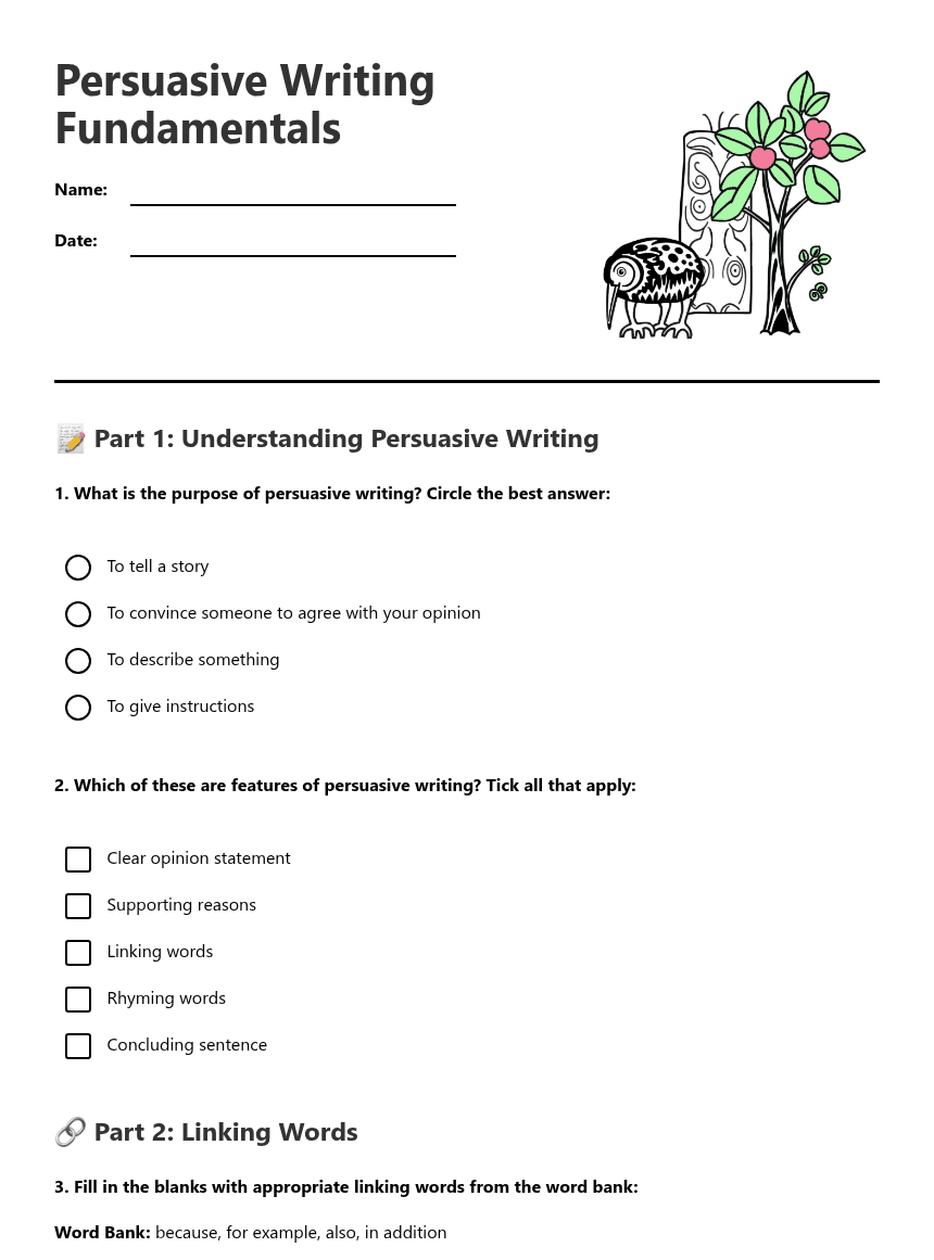 Persuasive Writing Fundamentals worksheet preview
