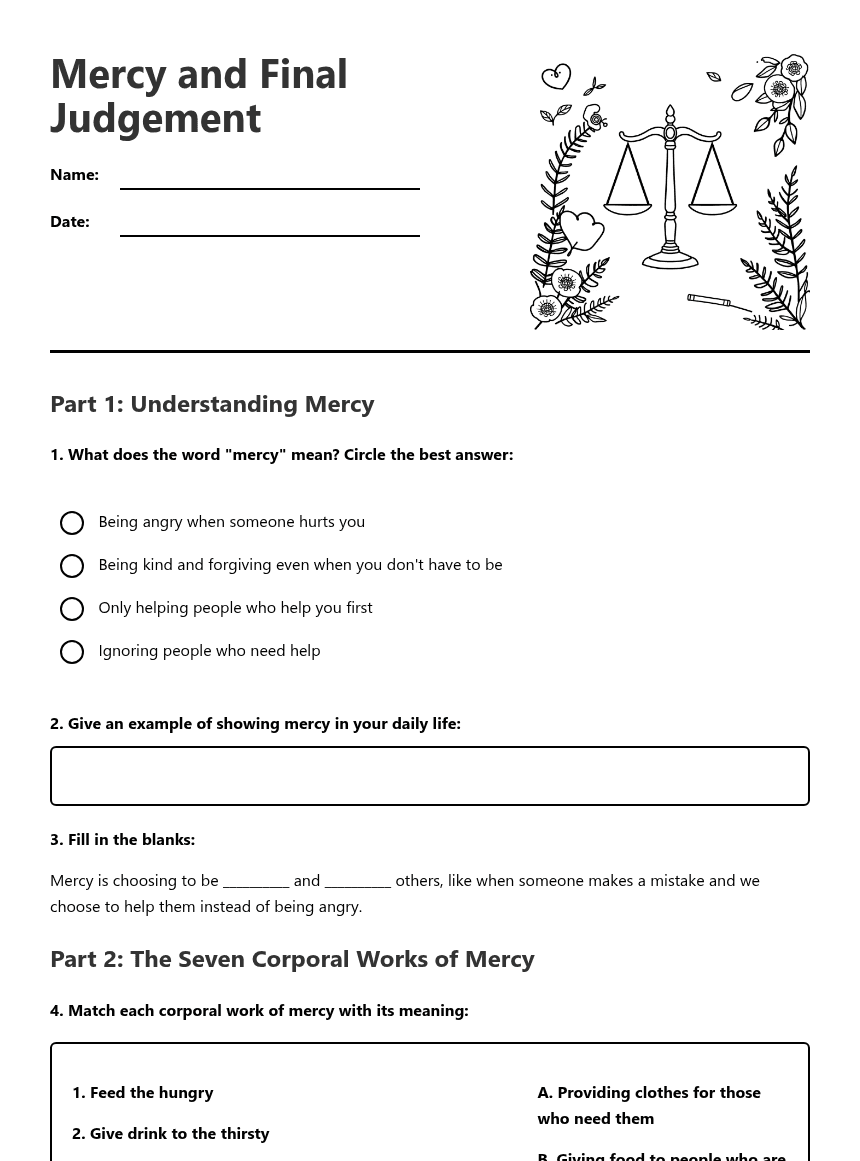 Mercy and Final Judgement worksheet preview