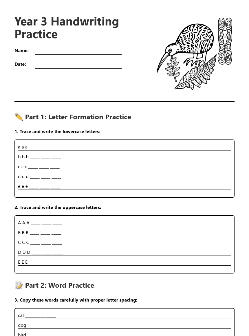 Year 3 Handwriting Practice worksheet preview