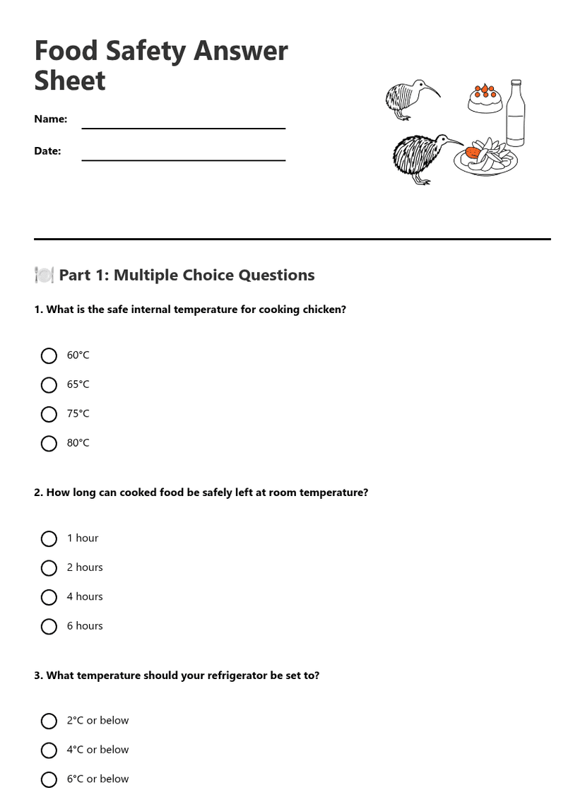 Food Safety Answer Sheet