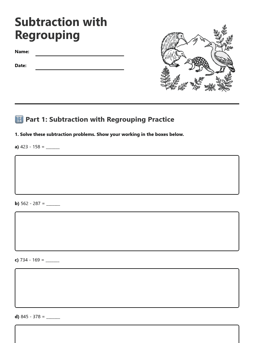 Subtraction with Regrouping worksheet preview
