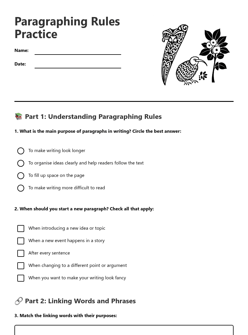 Paragraphing Rules Practice worksheet preview