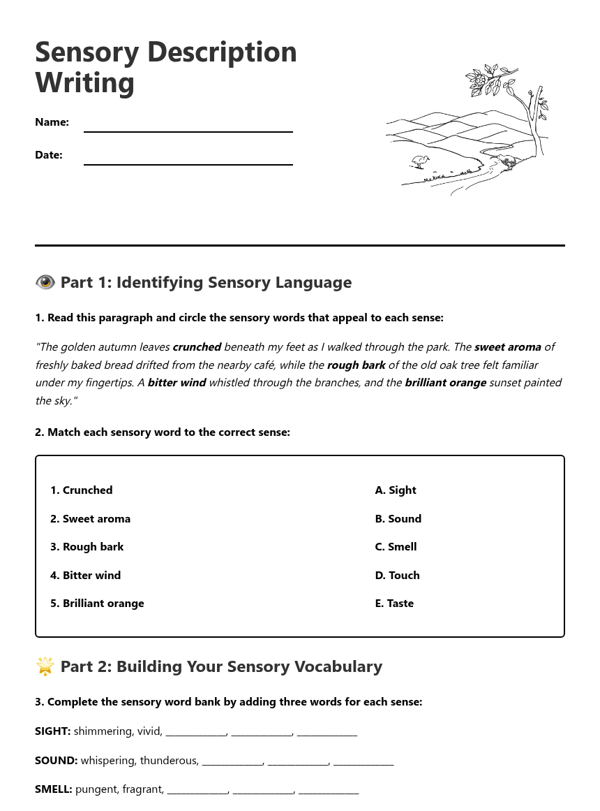 Sensory Description Writing worksheet preview