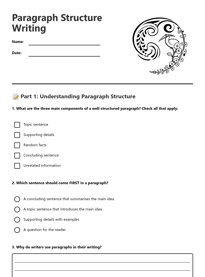 Paragraph Structure Writing worksheet preview