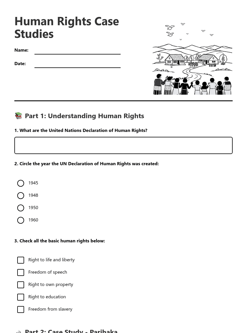 Human Rights Case Studies worksheet preview