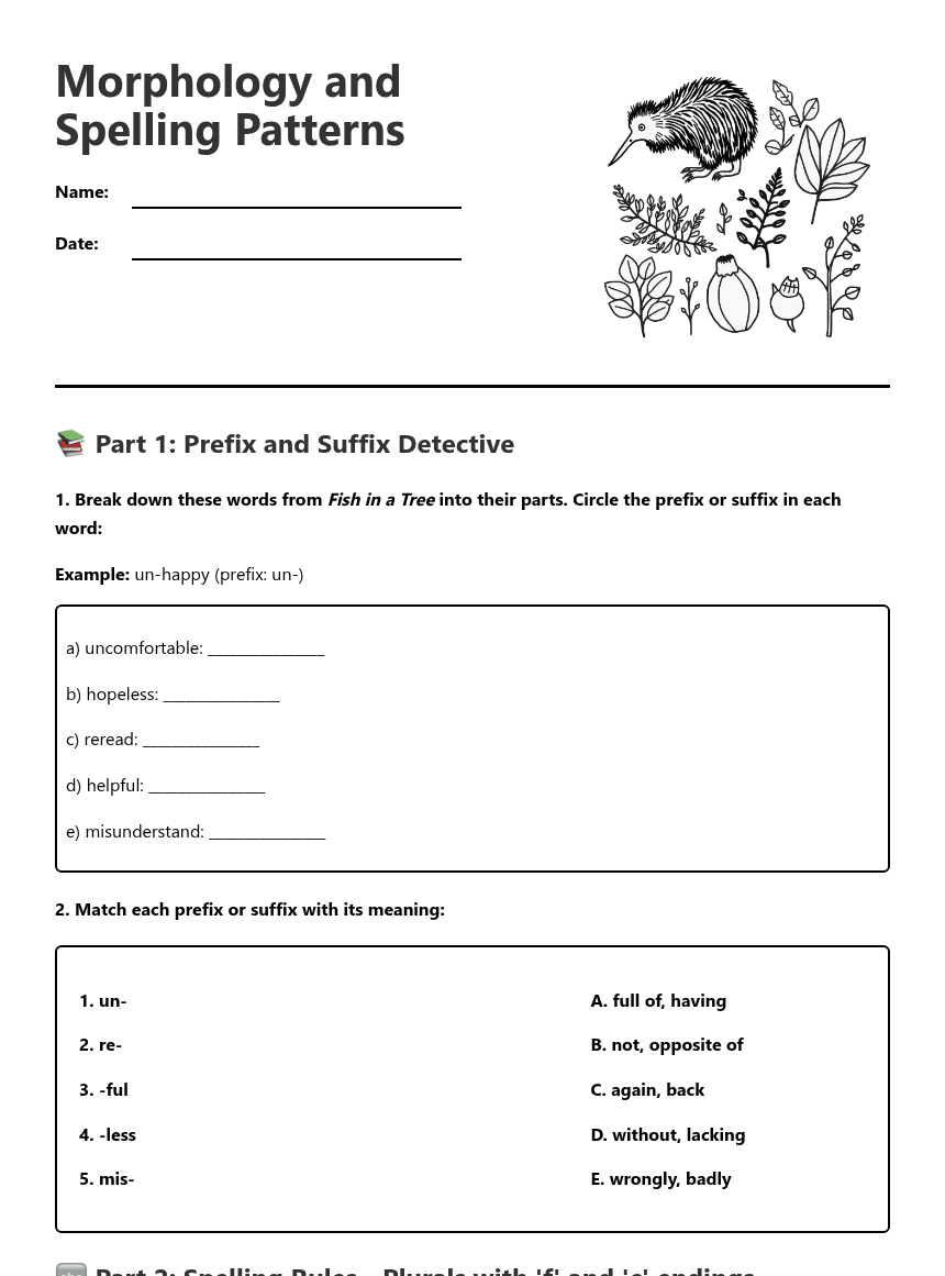 Morphology and Spelling Patterns worksheet preview