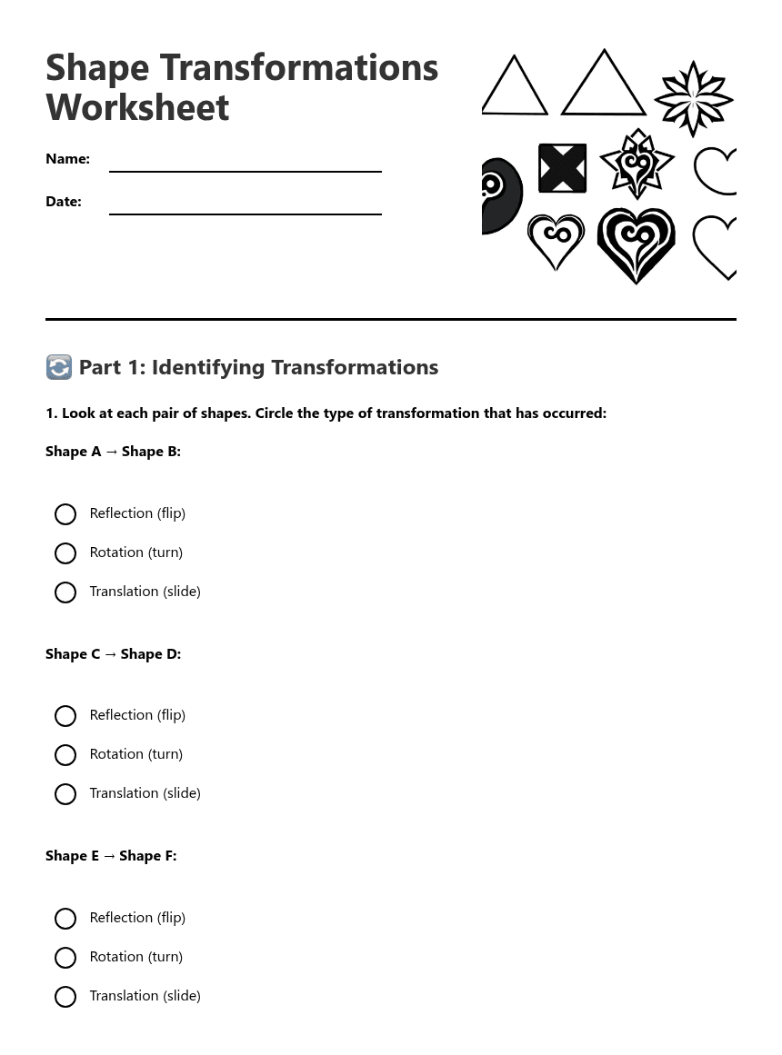 Shape Transformations Worksheet worksheet preview