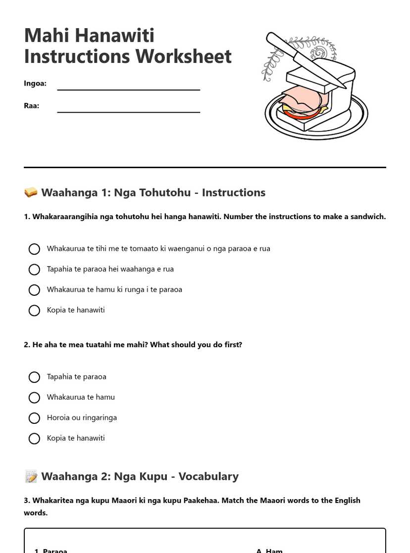 Mahi Hanawiti Instructions Worksheet