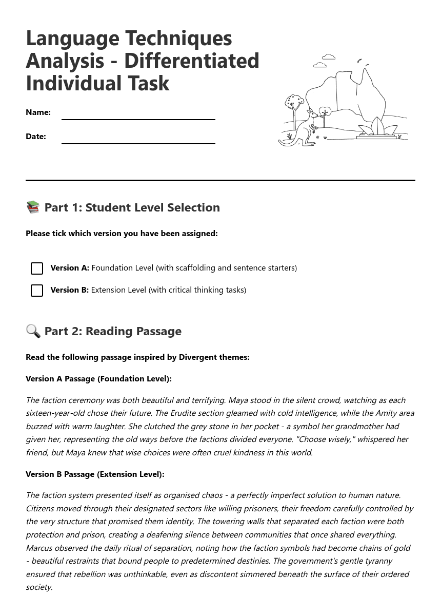 Language Techniques Analysis worksheet preview