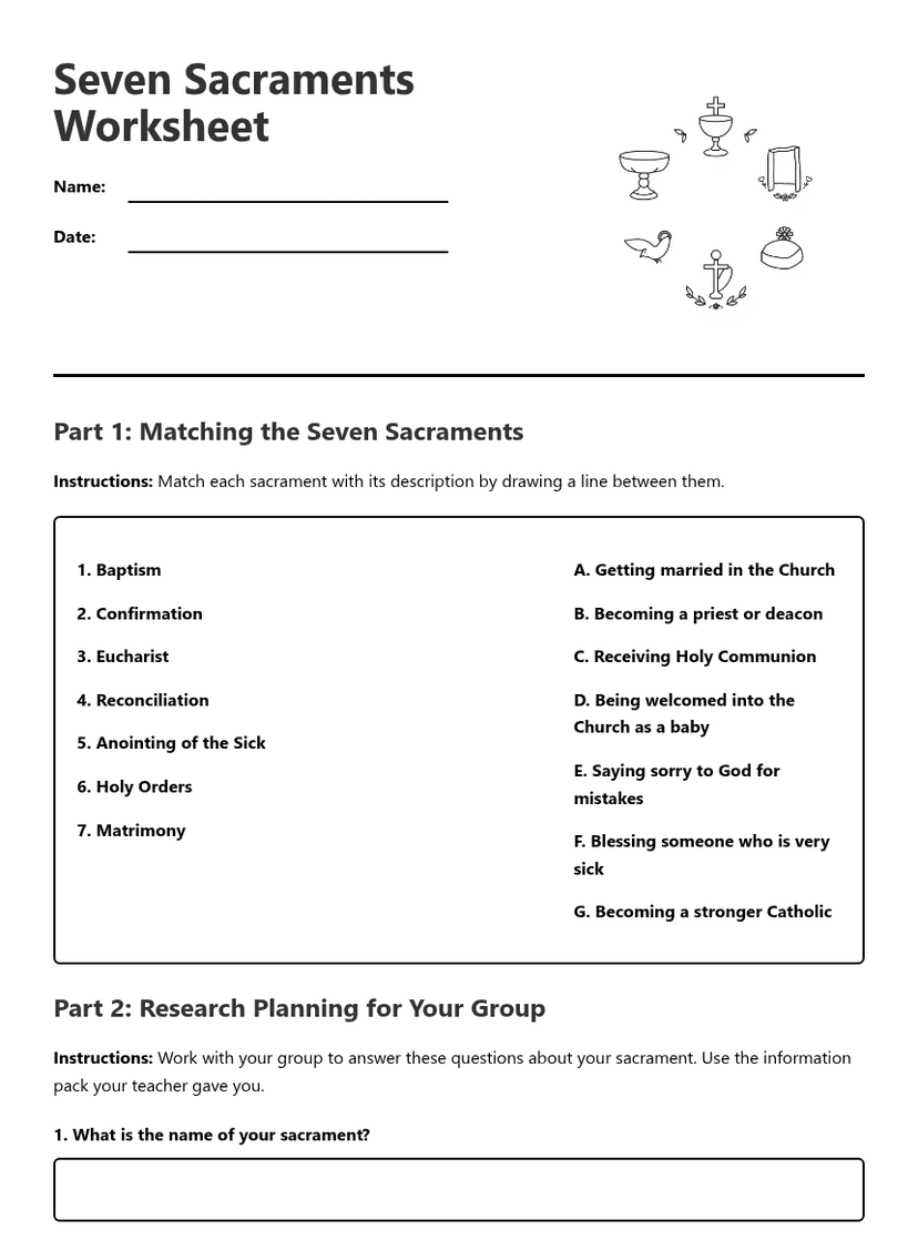 Seven Sacraments Worksheet
