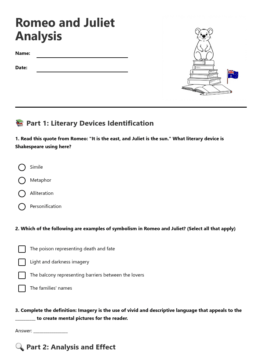 Romeo and Juliet Analysis worksheet preview