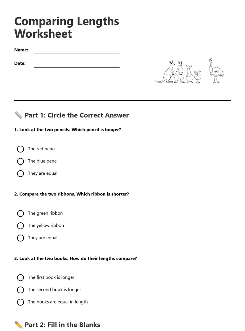 Comparing Lengths Worksheet