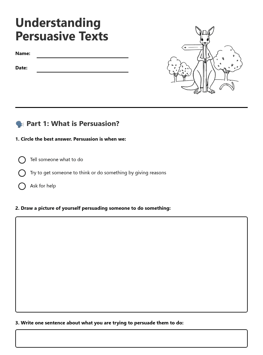 Understanding Persuasive Texts worksheet preview