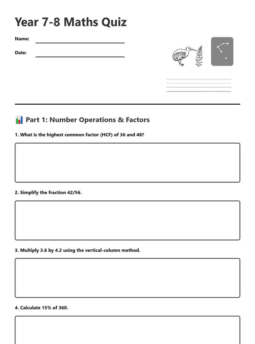 Year 7-8 Maths Quiz