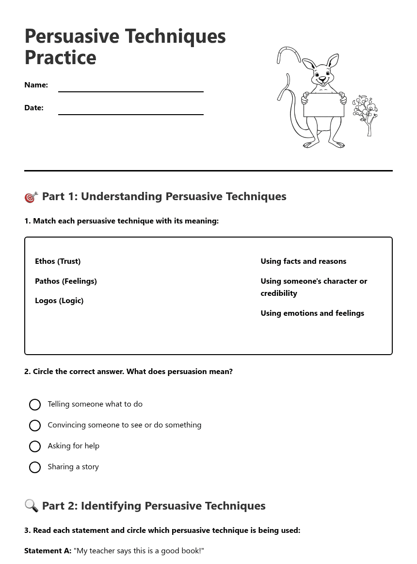 Persuasive Techniques Practice worksheet preview