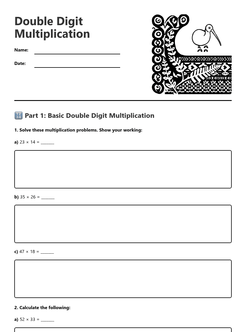 Double Digit Multiplication worksheet preview