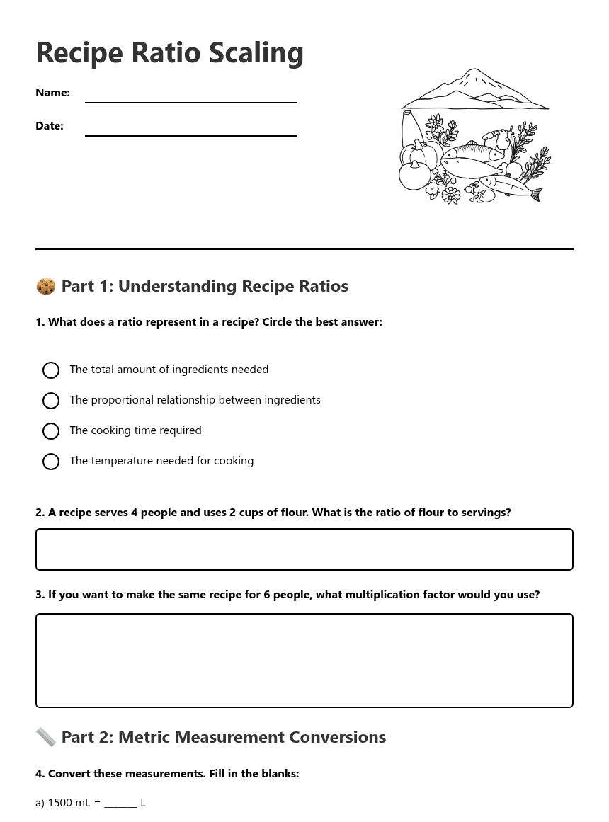 Recipe Ratio Scaling worksheet preview