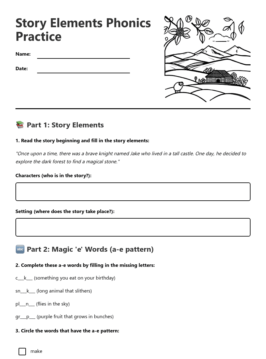 Story Elements Phonics Practice worksheet preview